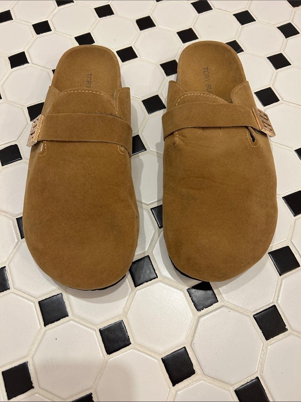 Tory Burch Mellow Mules Suede Slip-On Loafers in River Rock Size 9 - Picture 3 of 9
